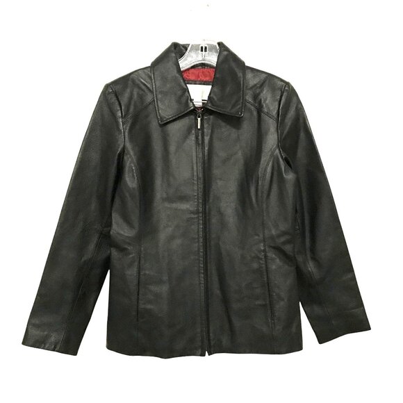 Worthington Womens Black Leather Zip Up Jacket Size Small EUC - Picture 1 of 10
